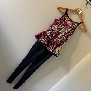 Weissman Pink Gold Sequin Unitard Jazz Dance Recital Costume 11509 Girls M